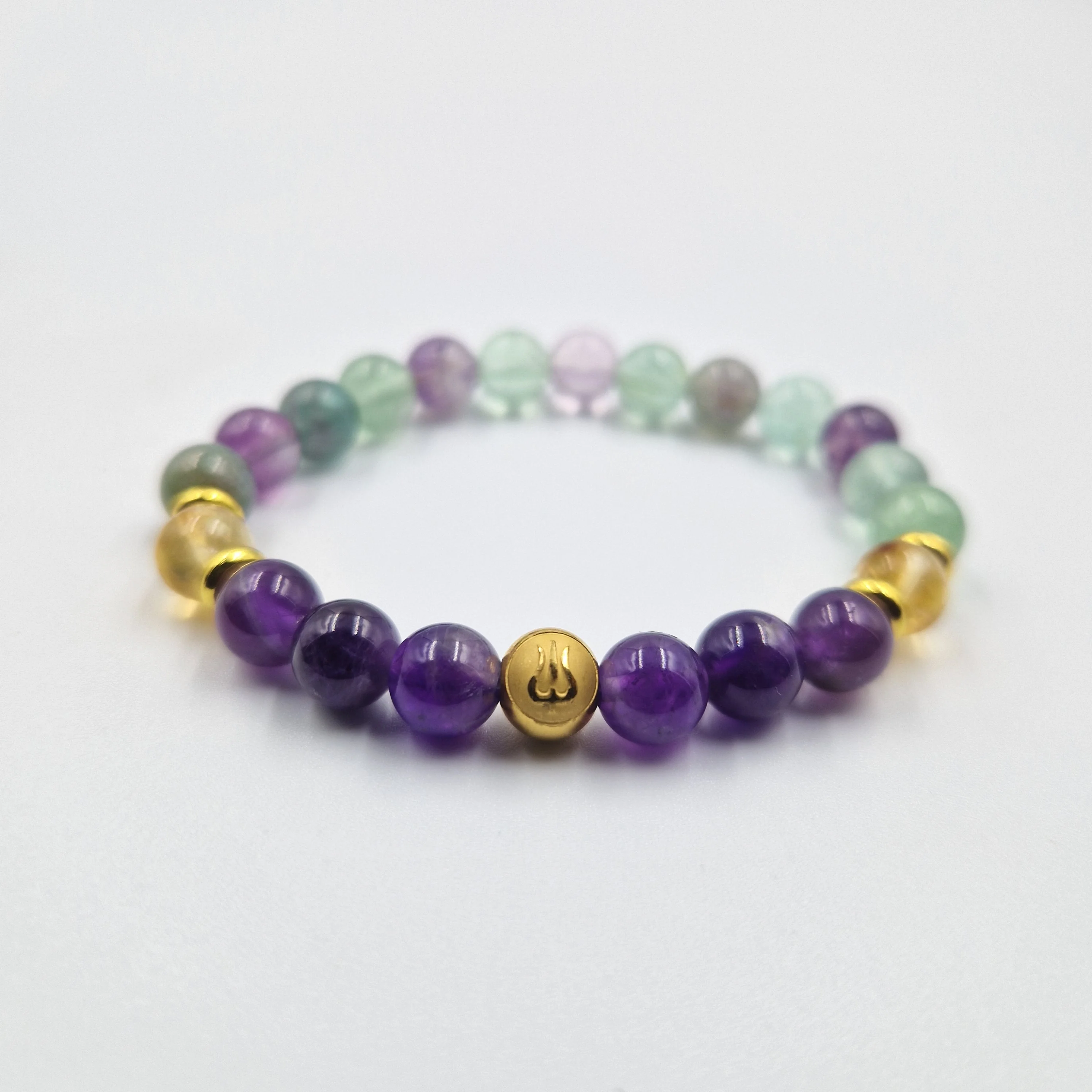 Bracelet Verseau  Année 2024 en Fluorite violette, Améthyste et Citrine
