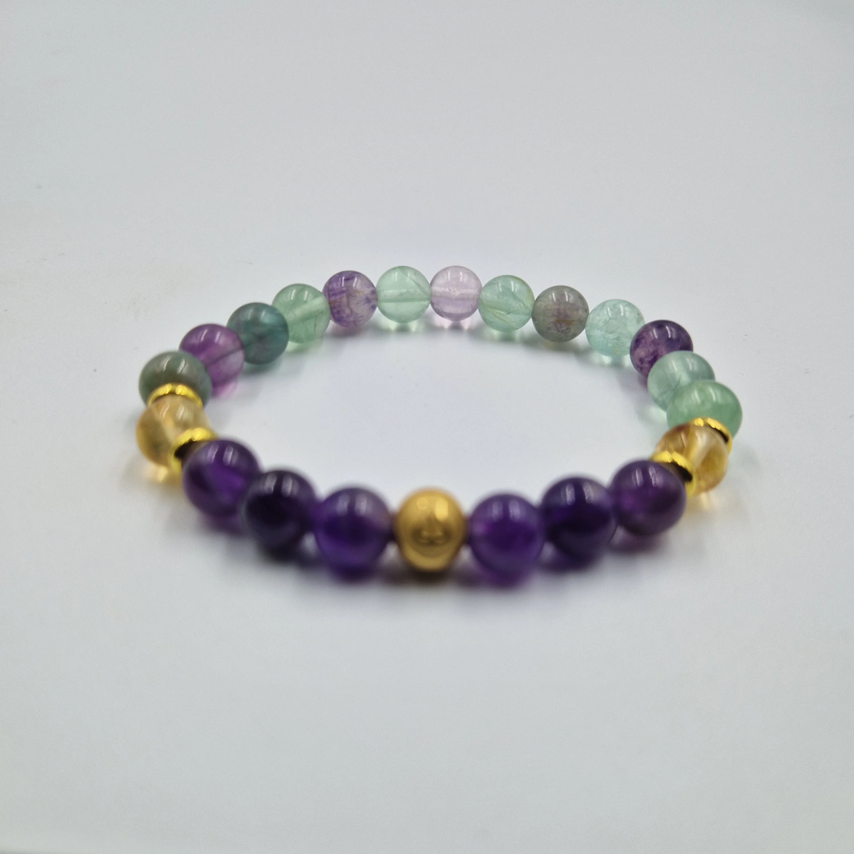 Bracelet Verseau  Année 2024 en Fluorite violette, Améthyste et Citrine - Image 3