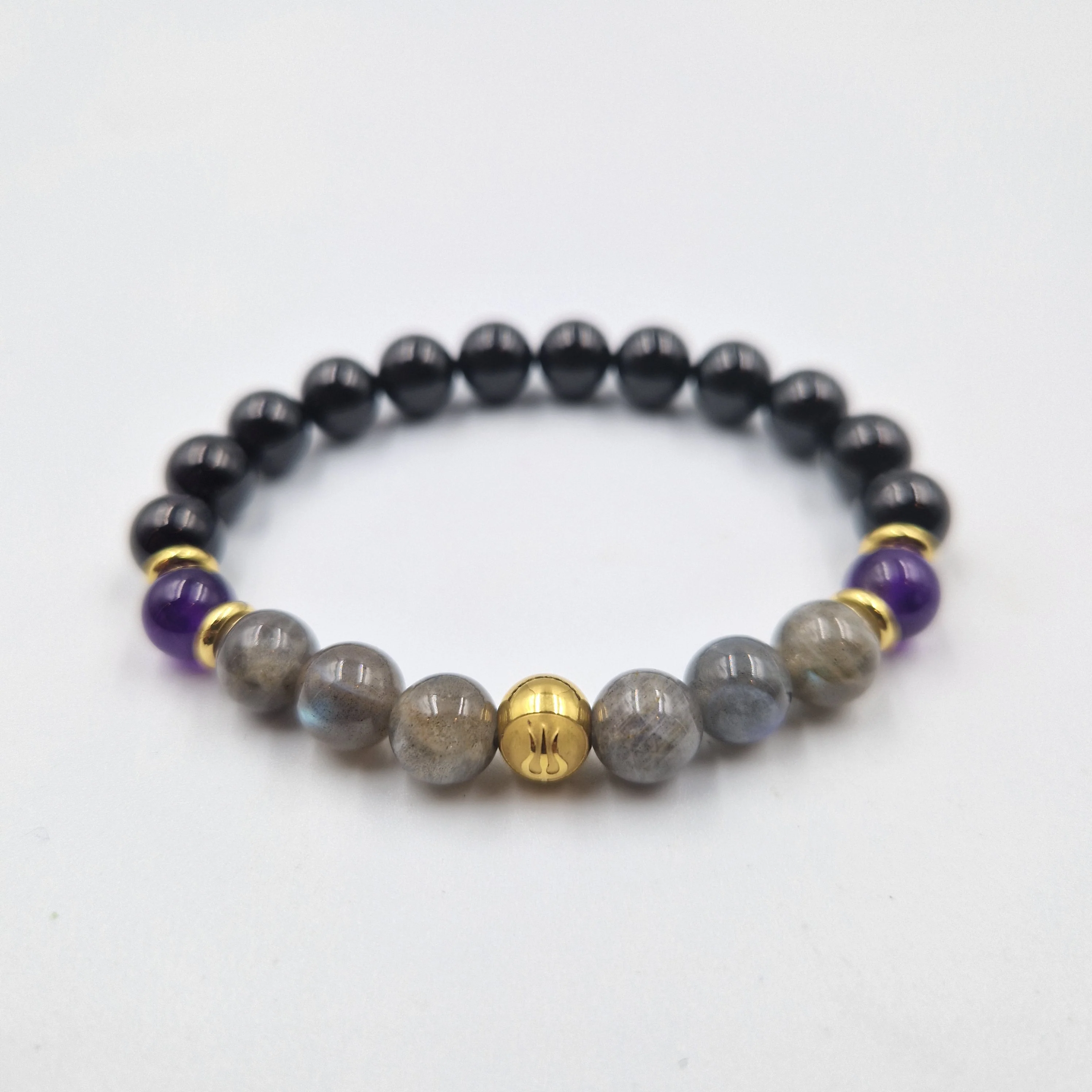 Bracelet VERTIGES en Améthyste, Labradorite, Tourmaline noire