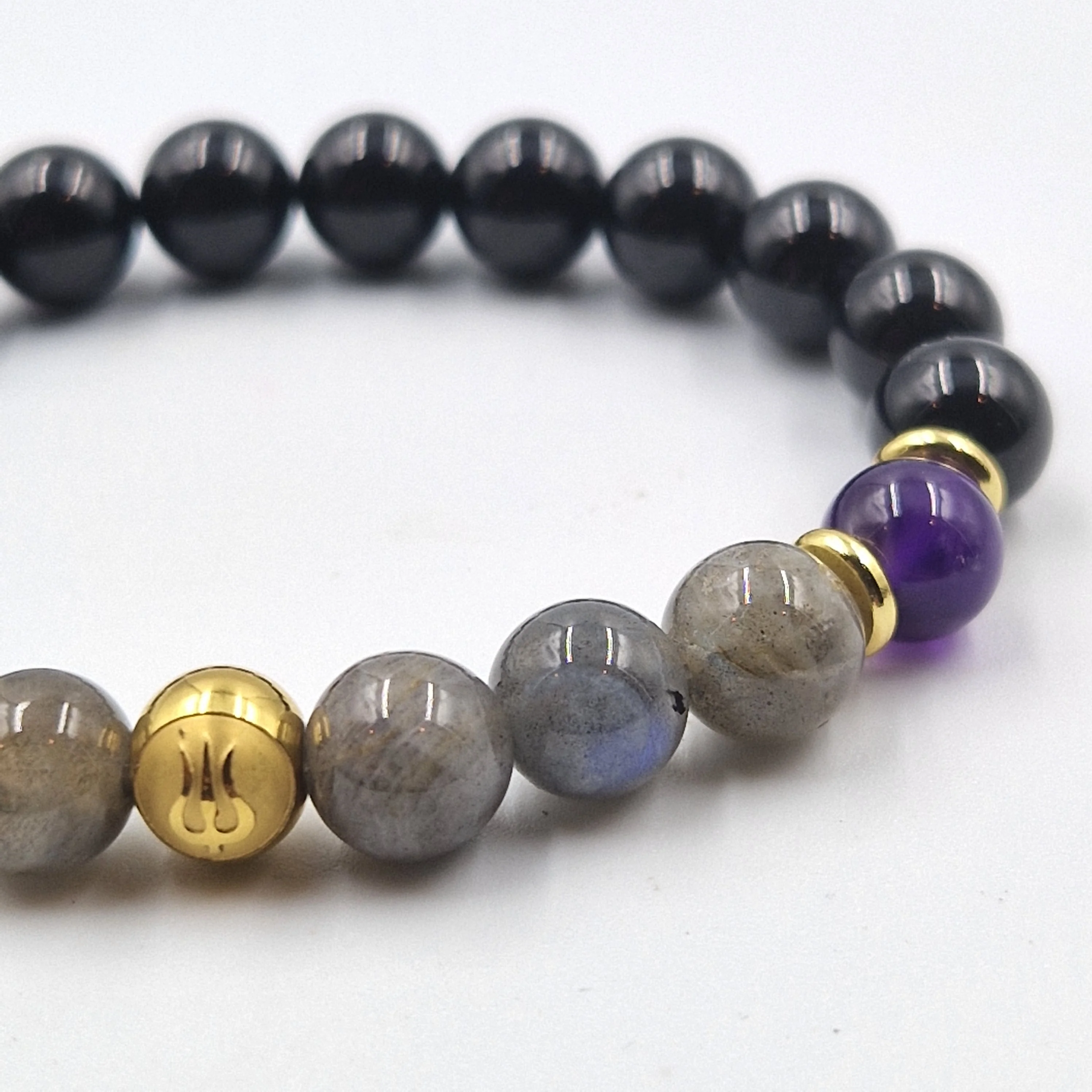 Bracelet VERTIGES en Améthyste, Labradorite, Tourmaline noire - Image 2