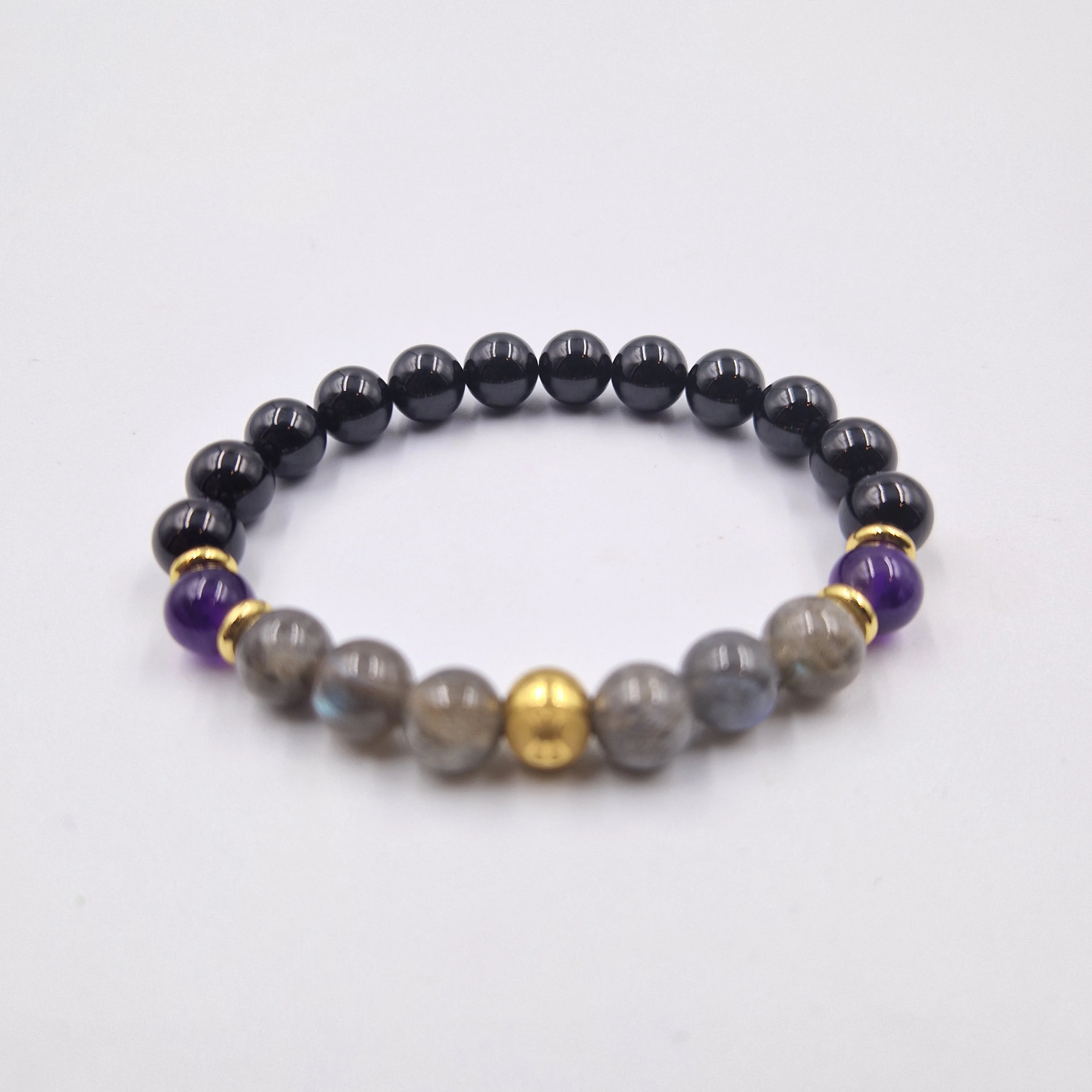 Bracelet VERTIGES en Améthyste, Labradorite, Tourmaline noire - Image 3