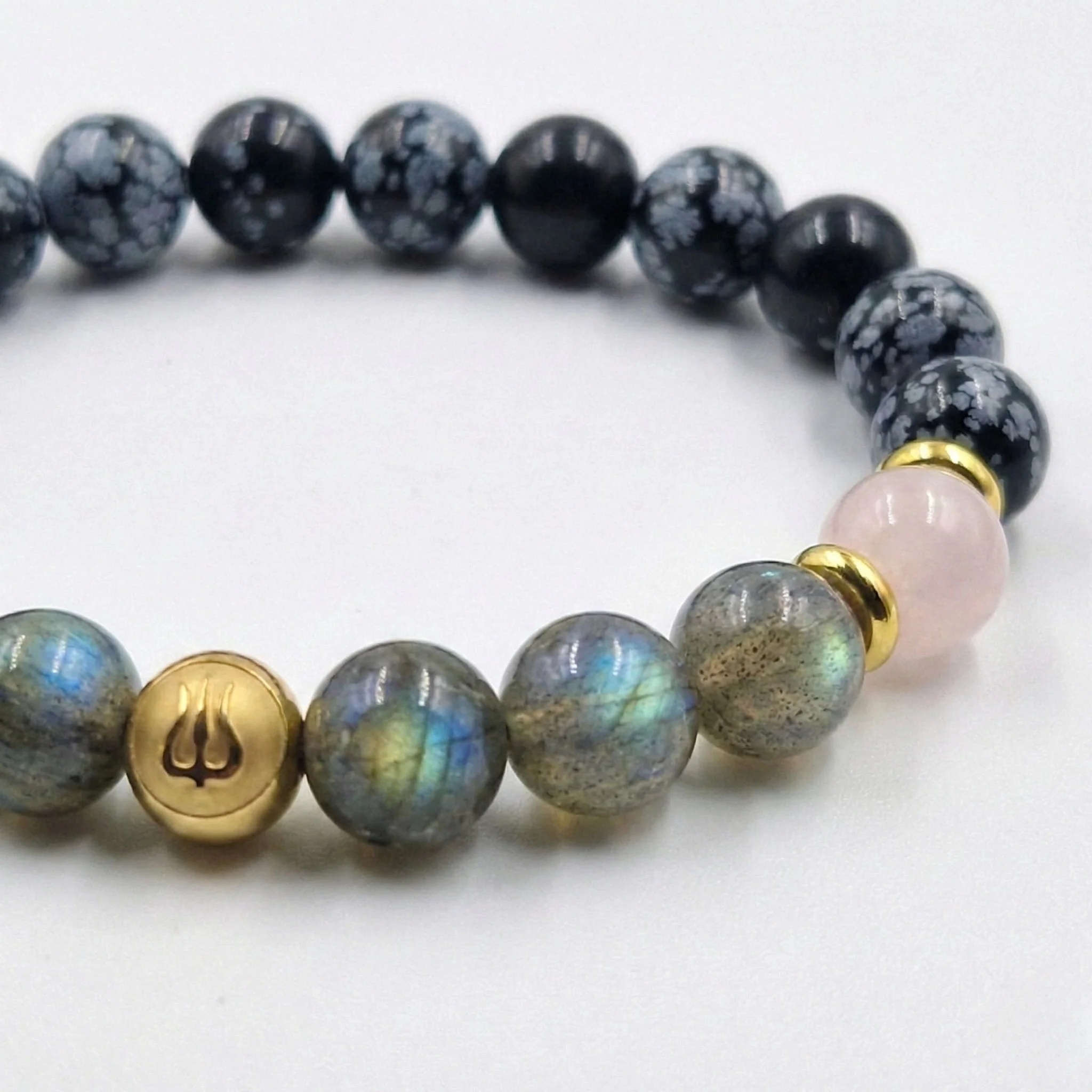 Bracelet Vierge Année 2026 en Labradorite, Quartz Rose et Obsidienne Flocon de Neige - Image 2