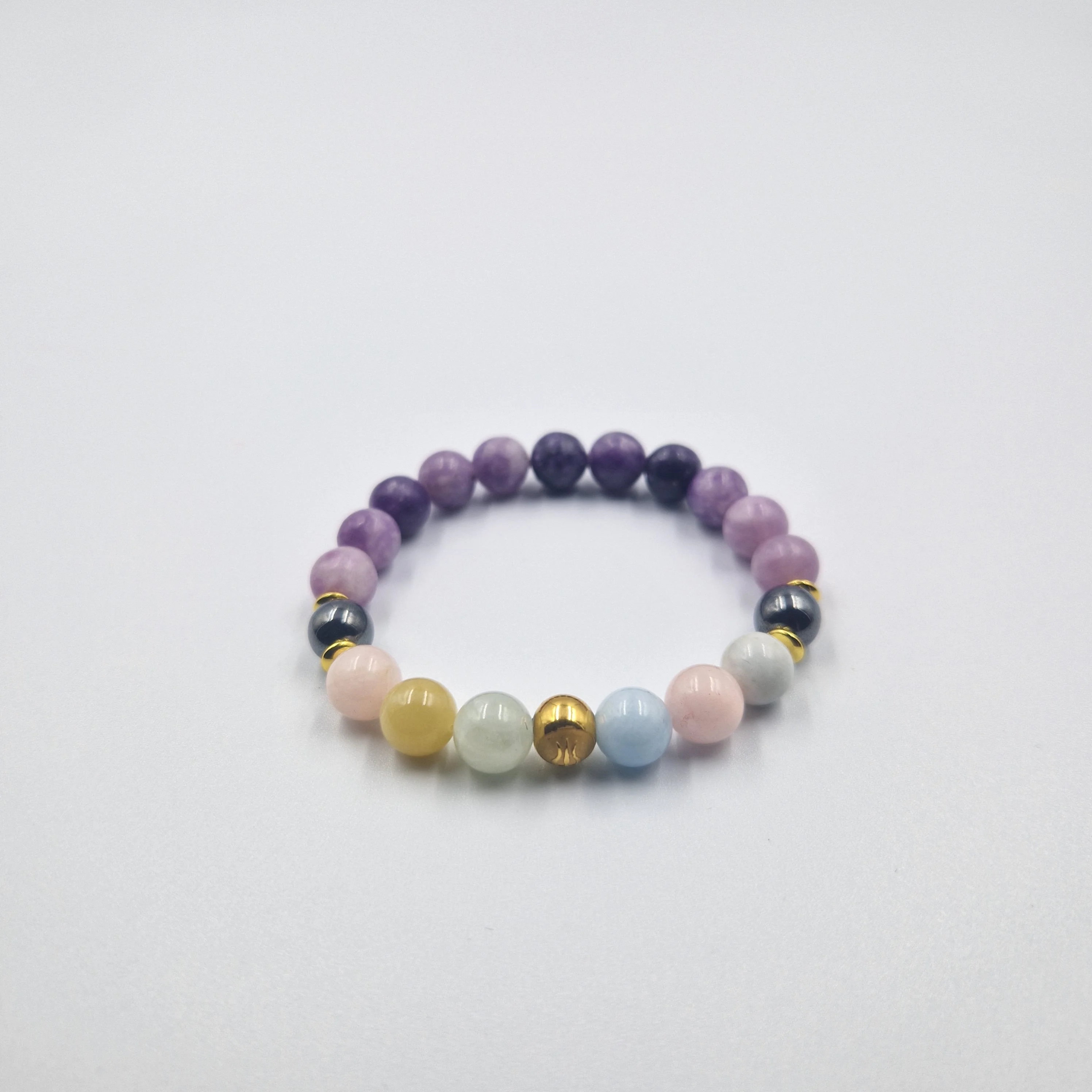 Bracelet Vierge en Lépidolite, Morganite et Hématite