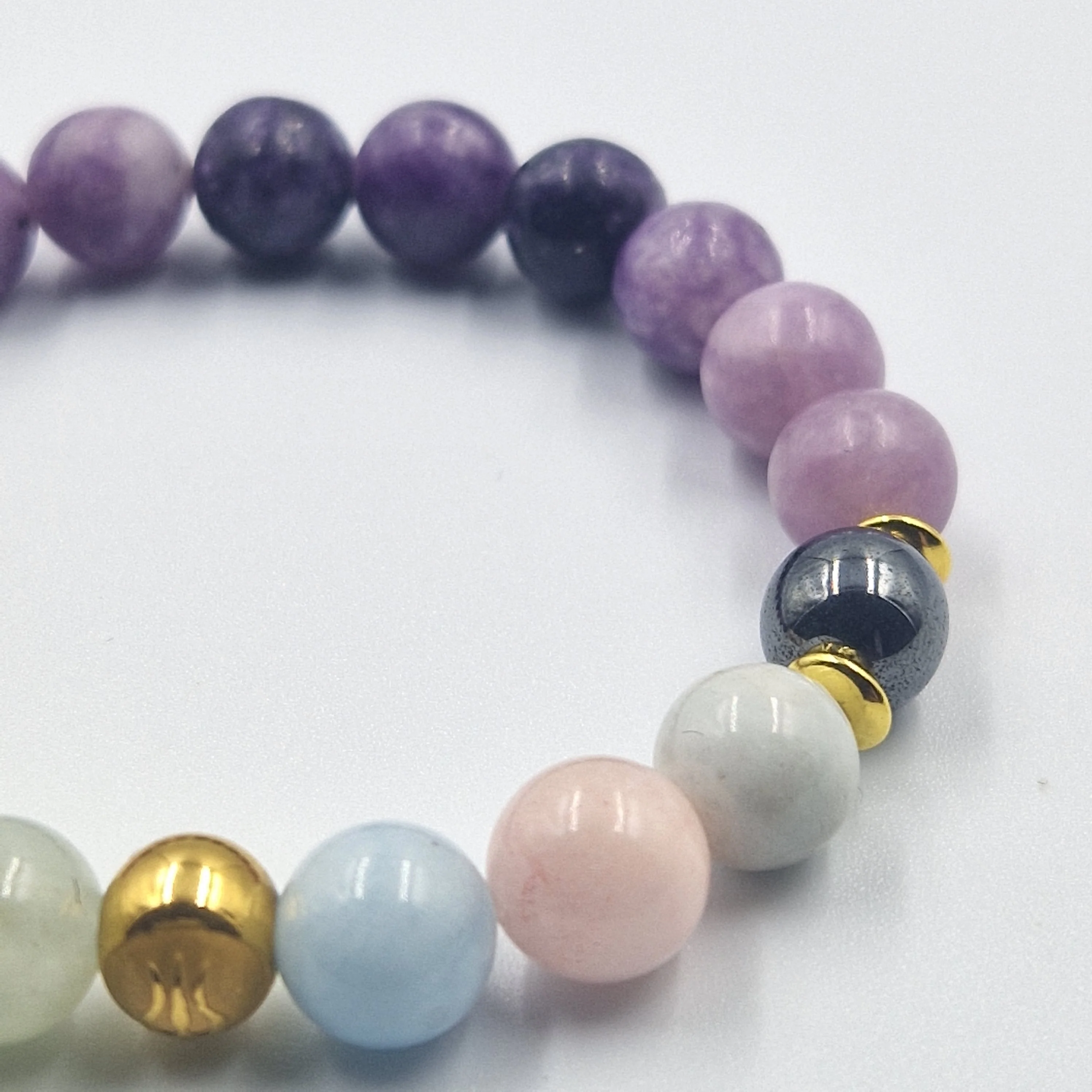 Bracelet Vierge en Lépidolite, Morganite et Hématite - Image 2
