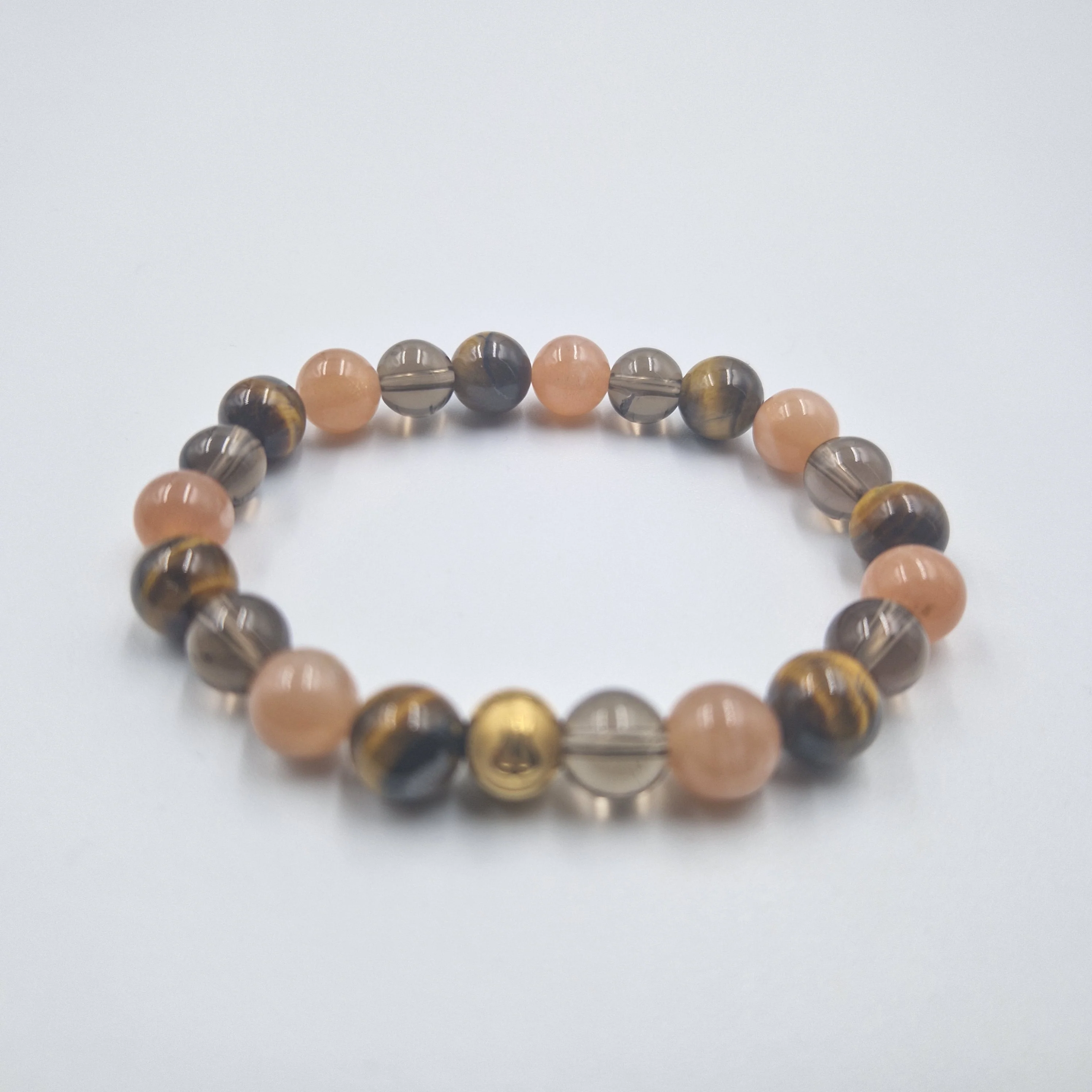 Bracelet VIRILITE en Oeil de tigre, Pierre de soleil et Quartz fumé - Image 3