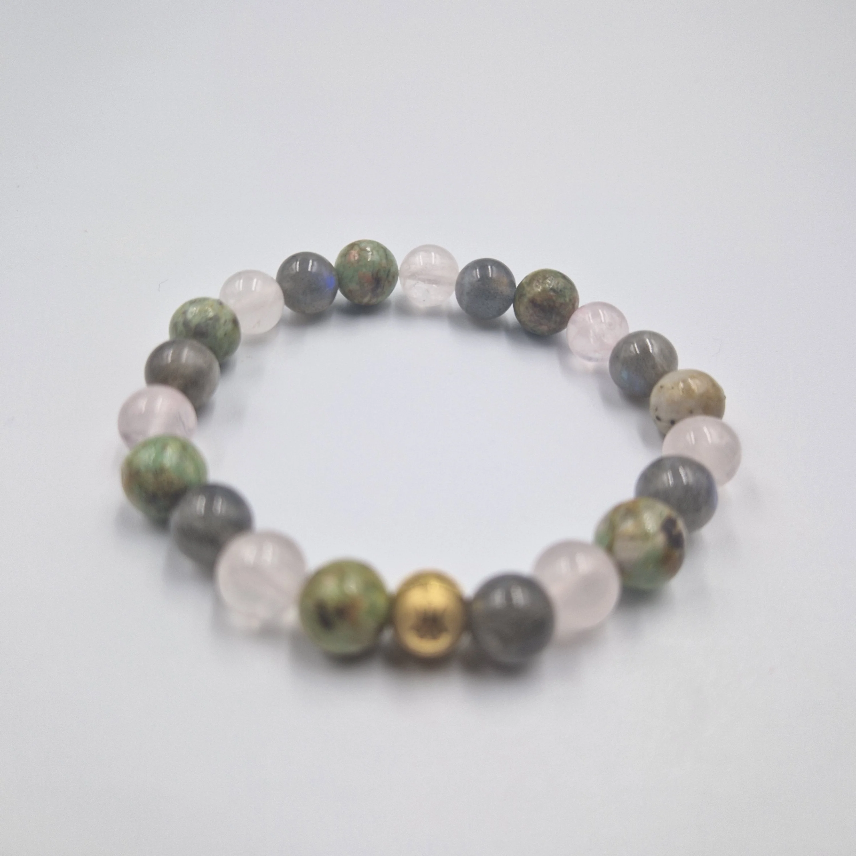 Bracelet VULGARITE en Quartz rose, Labradorite et Turquoise - Image 3