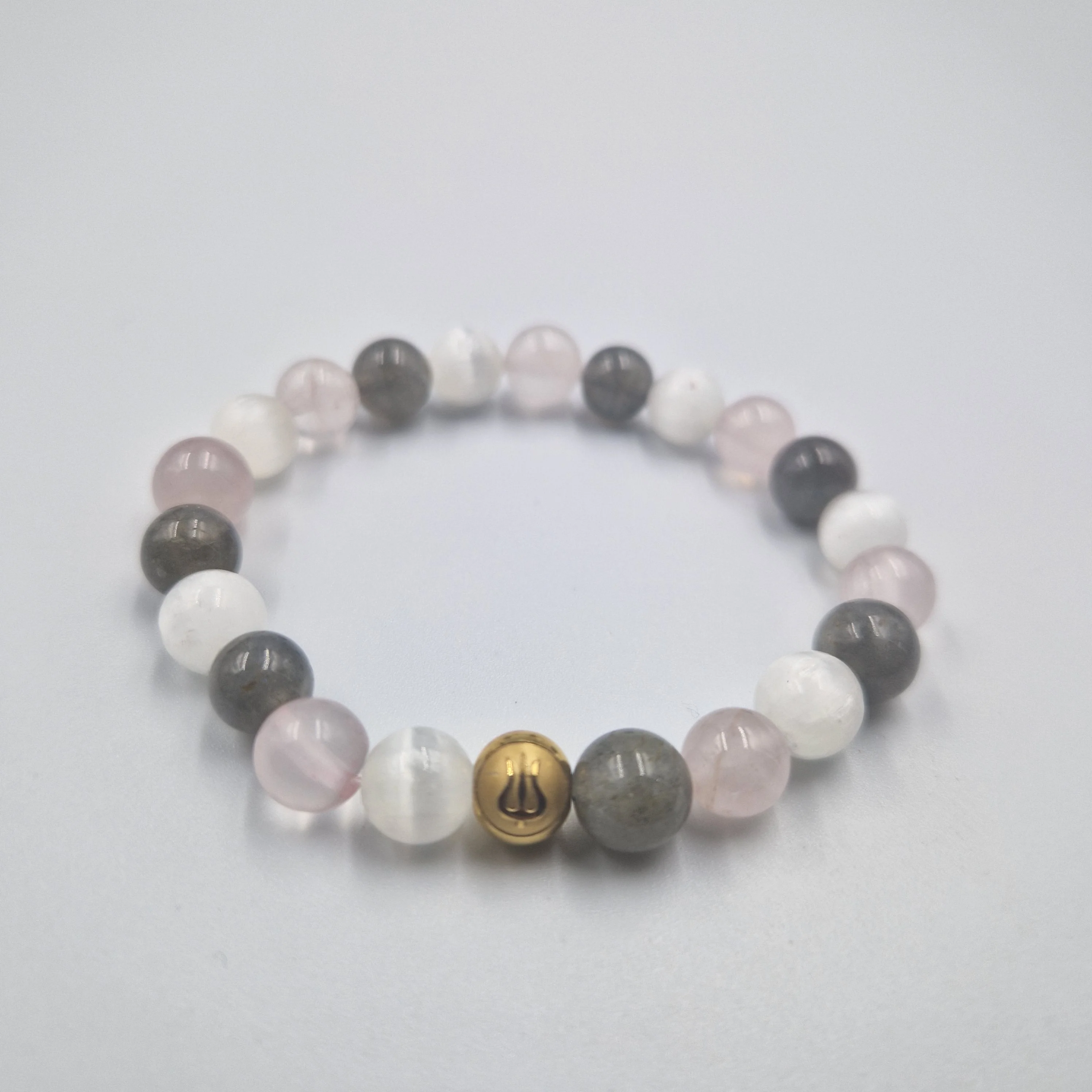 Bracelet YIN en Quartz rose, Labradorite et Sélénite