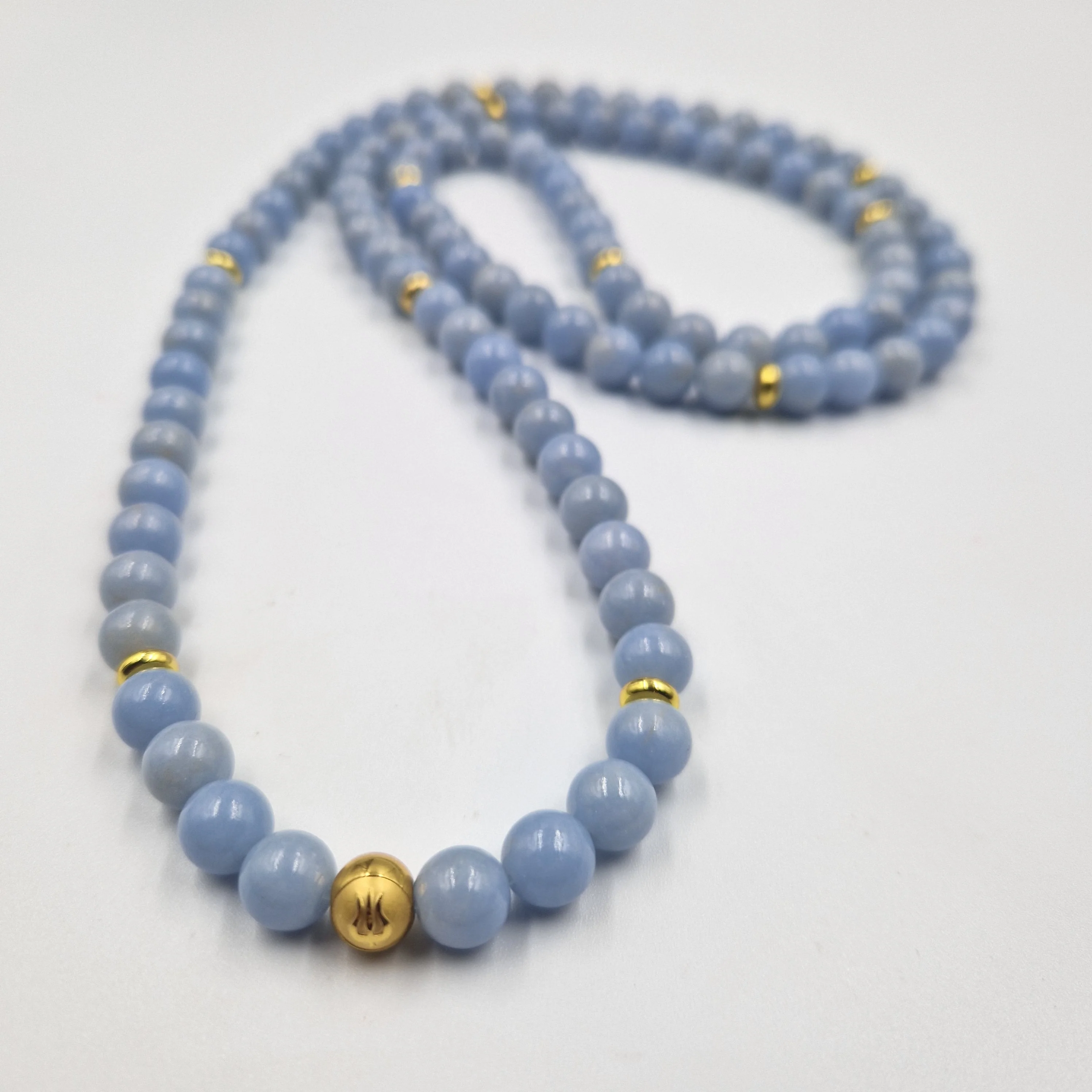 Collier mala en Angélite - 108 perles 8mm