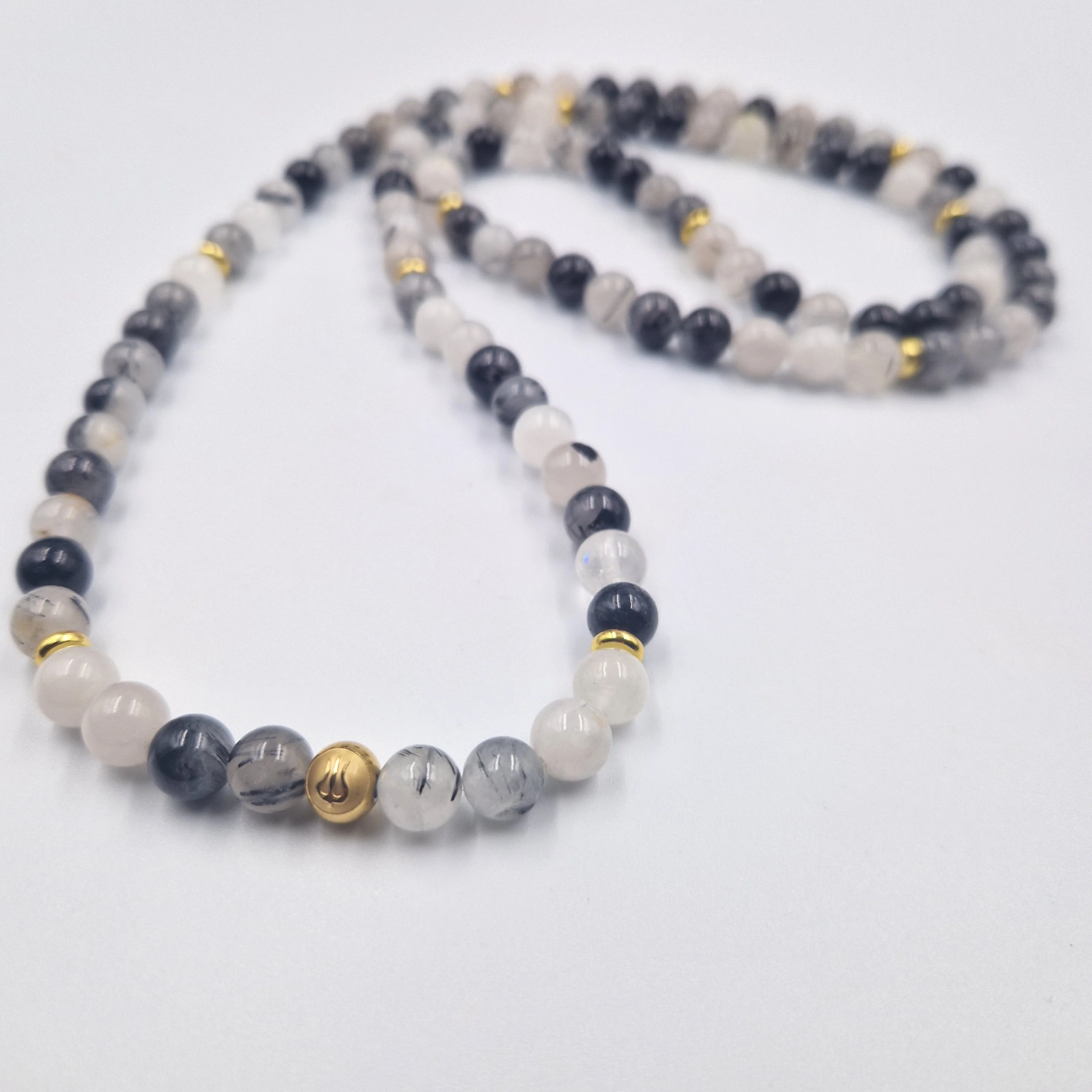 Collier mala en Quartz rutile - 108 perles 8mm